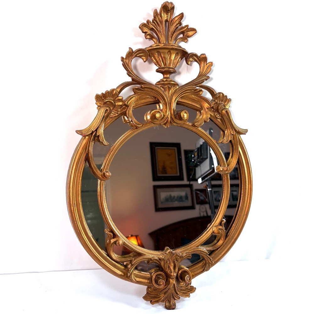 Vintage Wall Mirror Gold Ornate Italian Scroll Acanthus Leaf 22x14 inches MCM